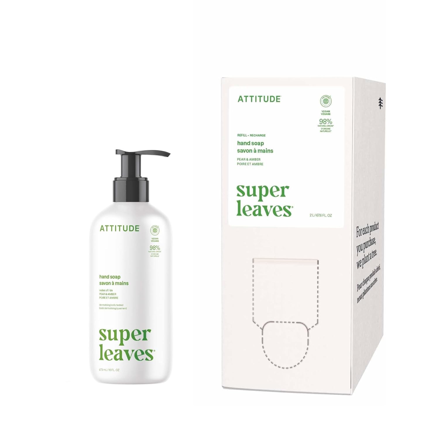 Attitude Nature+ Hand Soap, Olive Leaves Scent, EWG Verified Formula, 16 Fl Oz Pump Bottle