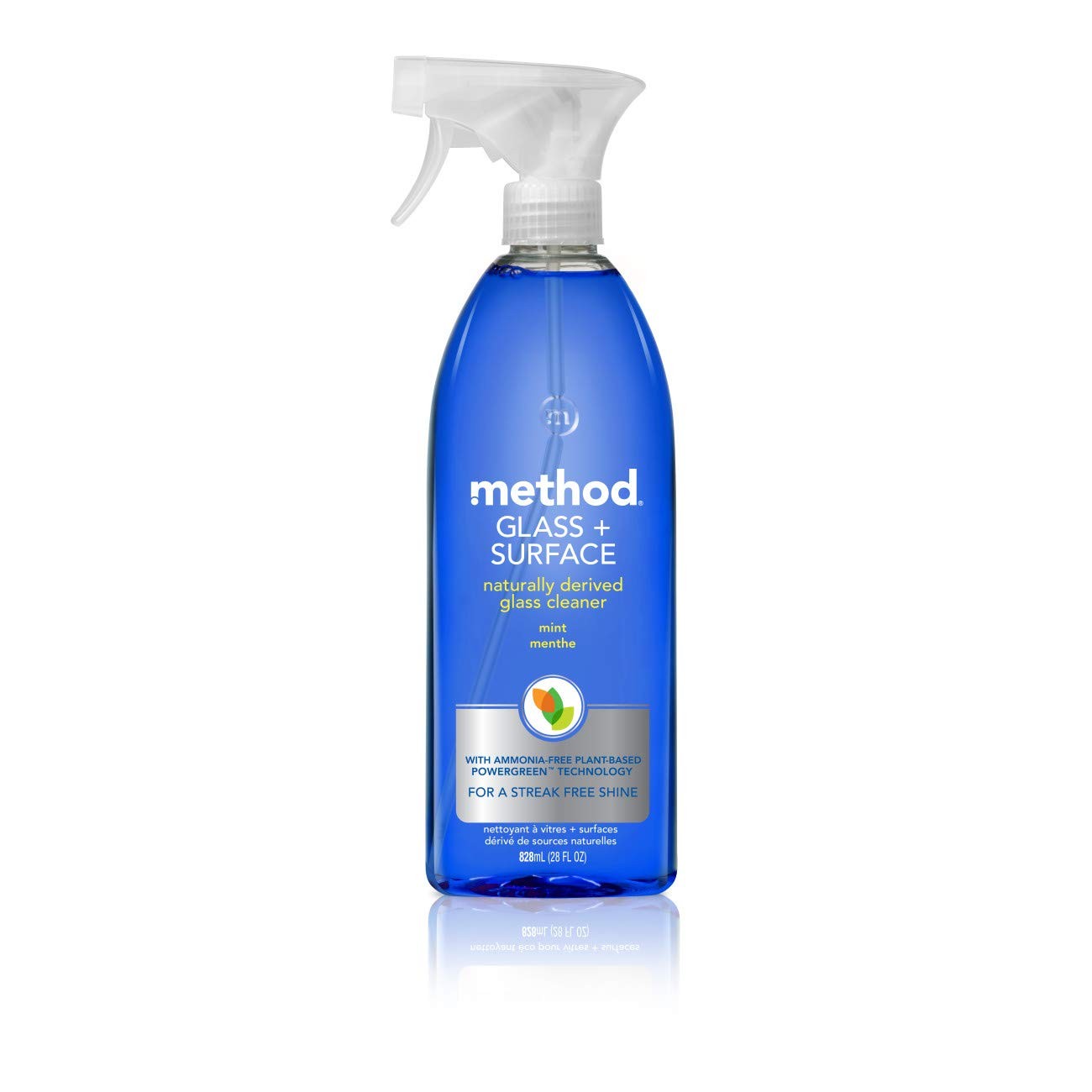 Method Glass + Surface Cleaner, Mint Scent, Plant-Based Formula, 28 Fl Oz Spray Bottle