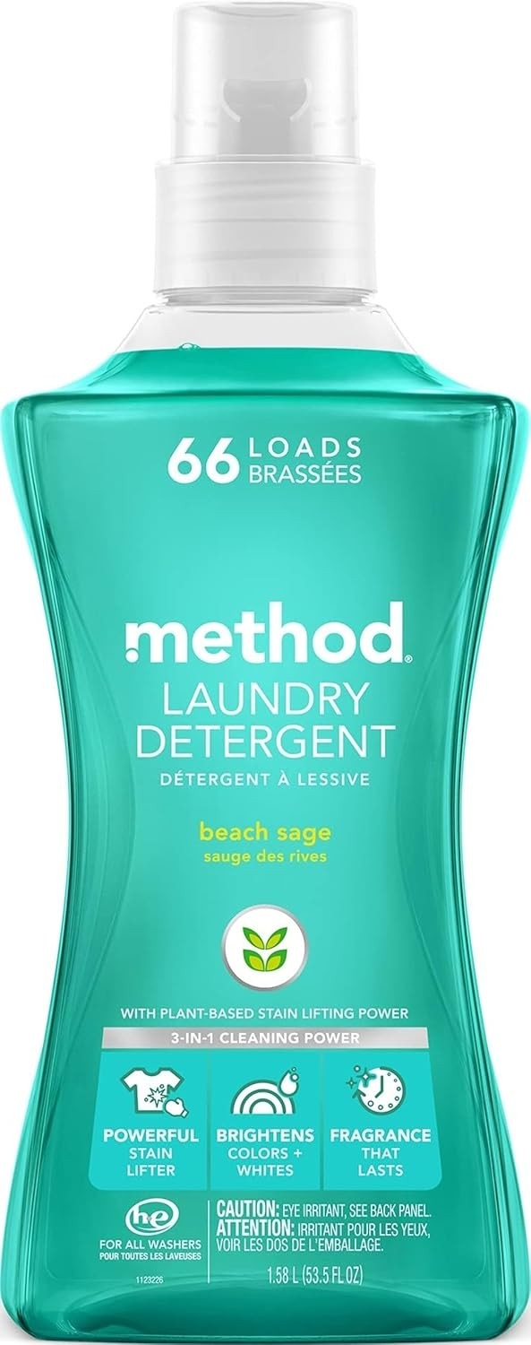 Method Laundry Detergent, Free + Clear, Concentrated Liquid, Up to 66 Loads, 53.5 Fl Oz Bottle