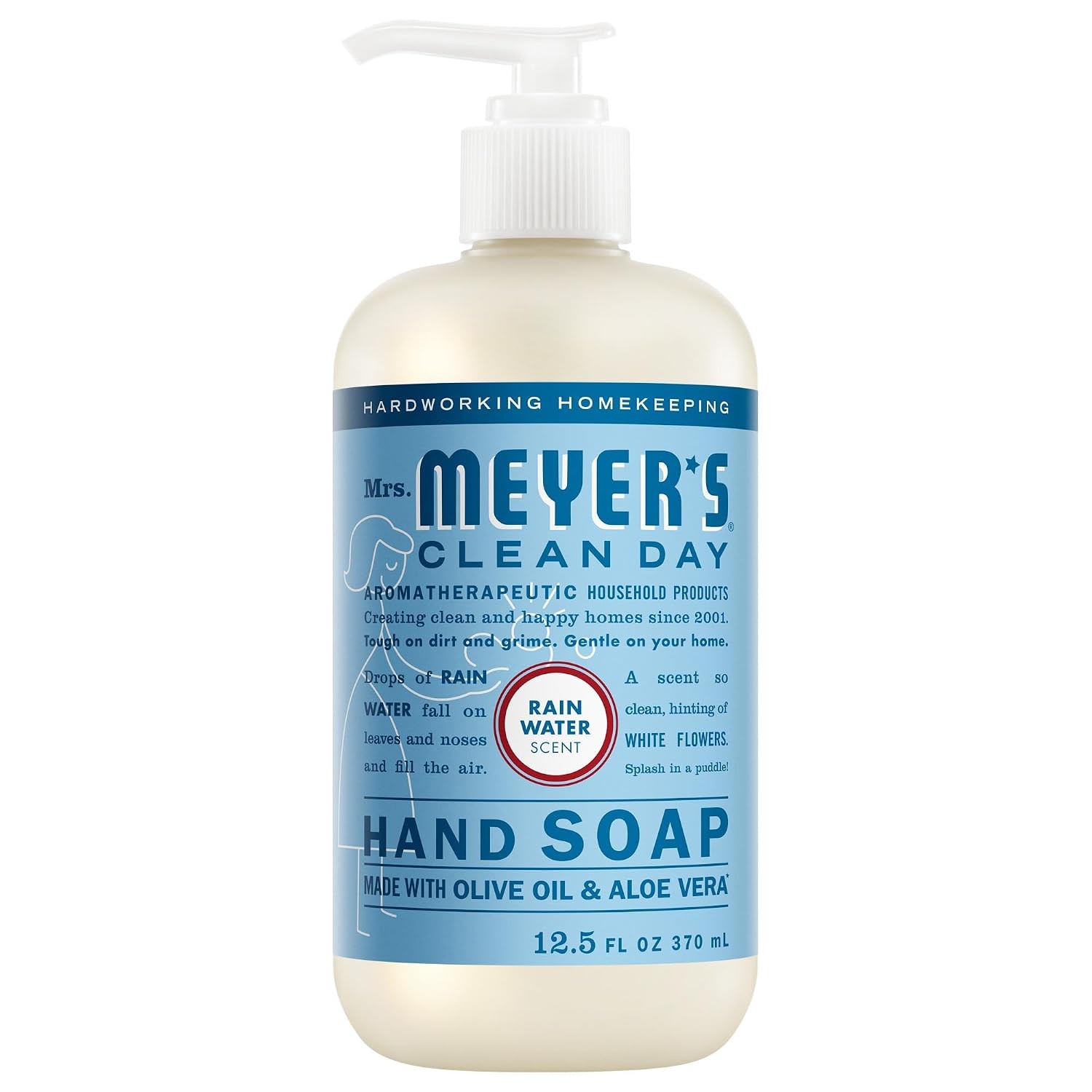 Mrs. Meyer's Clean Day Hand Soap, Rain Water Scent, Essential Oil Formula, 12.5 Fl Oz Pump Bottle
