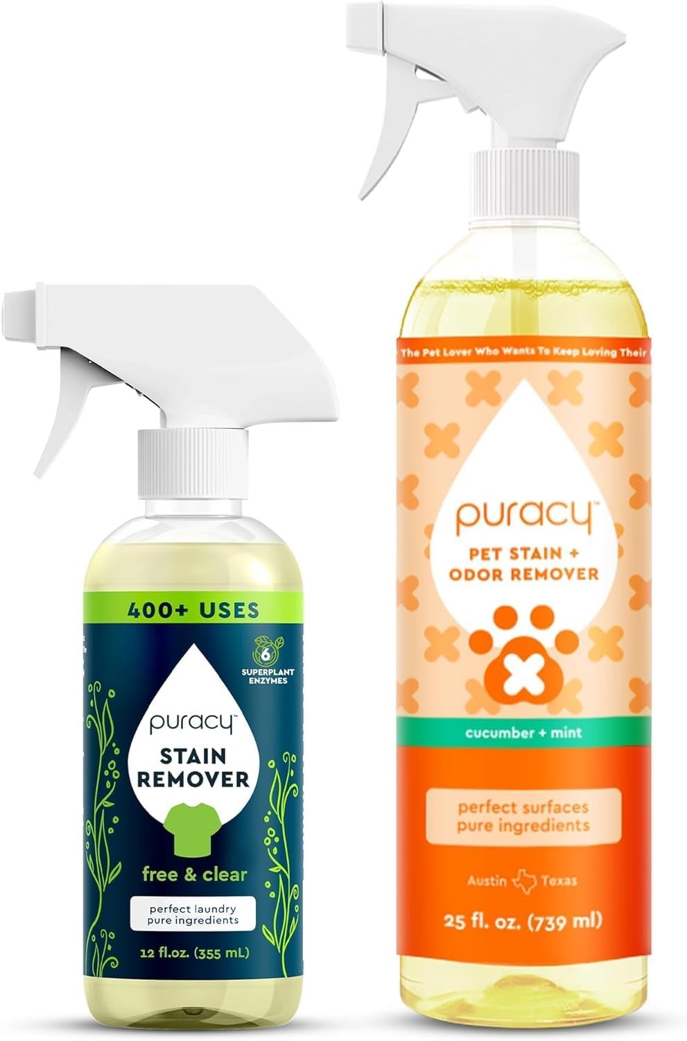Puracy Natural Stain Remover, Enzyme Formula, Plant-Based, 25 Fl Oz Spray Bottle