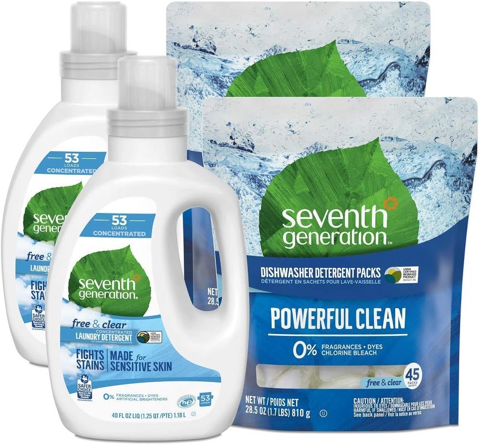 Seventh Generation Laundry Detergent, Free & Clear, Fragrance Free, Up to 66 Loads, 100 Fl Oz Bottle